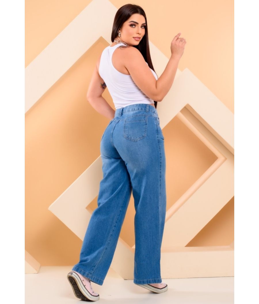 Calça Jeans Wide Leg Feminina Sem Lycra