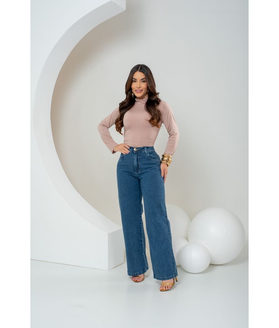 Cal&ccedil;a Jeans Wide Leg Feminina Sem Lycra Marmorizada