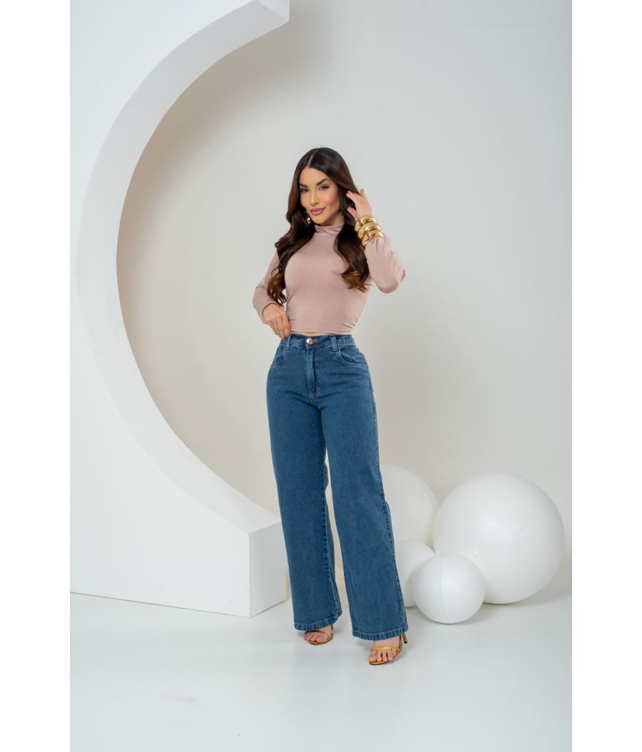 Cal&ccedil;a Jeans Wide Leg Feminina Sem Lycra Marmorizada