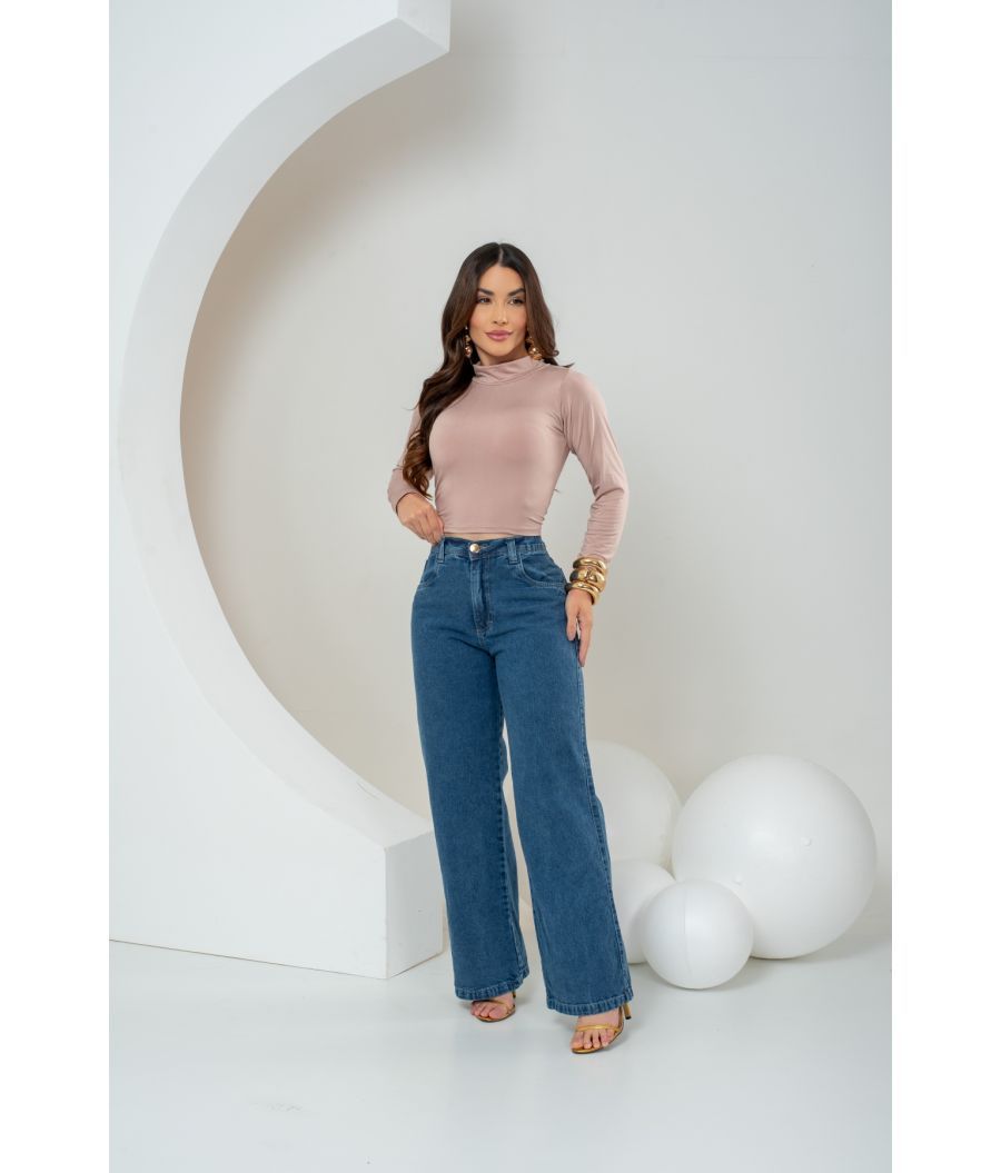 Cal&ccedil;a Jeans Wide Leg Feminina Sem Lycra Marmorizada
