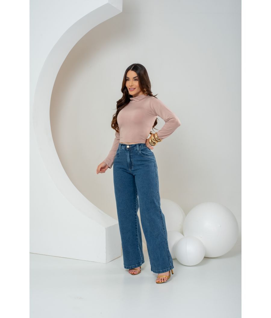Cal&ccedil;a Jeans Wide Leg Feminina Sem Lycra Marmorizada