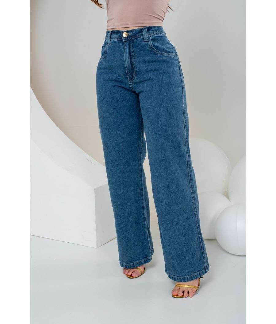 Cal&ccedil;a Jeans Wide Leg Feminina Sem Lycra Marmorizada