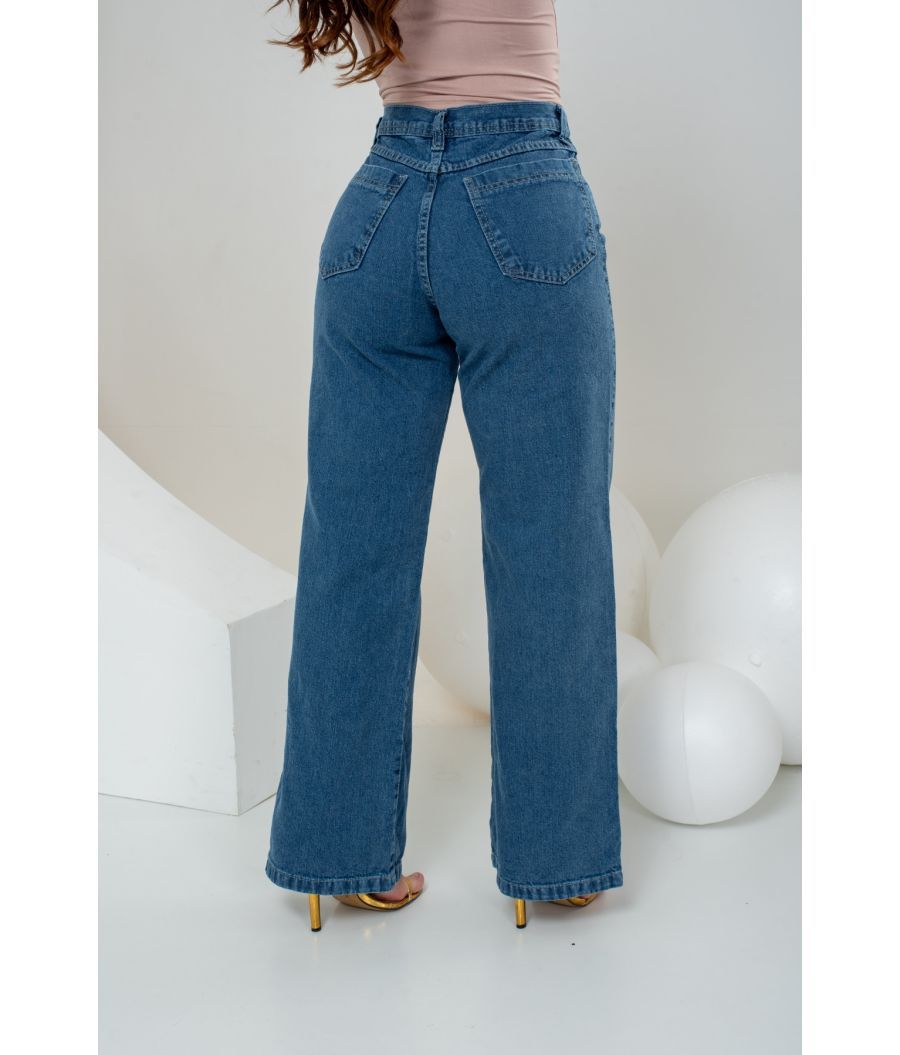 Cal&ccedil;a Jeans Wide Leg Feminina Sem Lycra Marmorizada