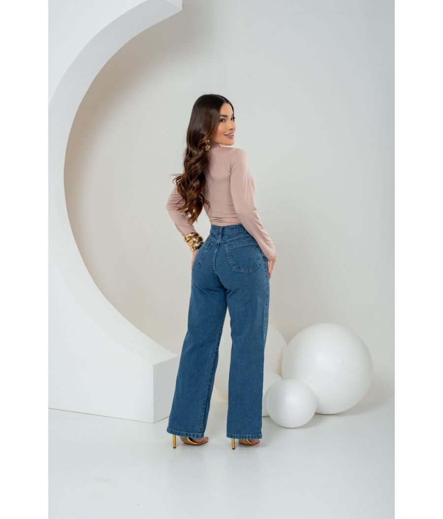 Cal&ccedil;a Jeans Wide Leg Feminina Sem Lycra Marmorizada