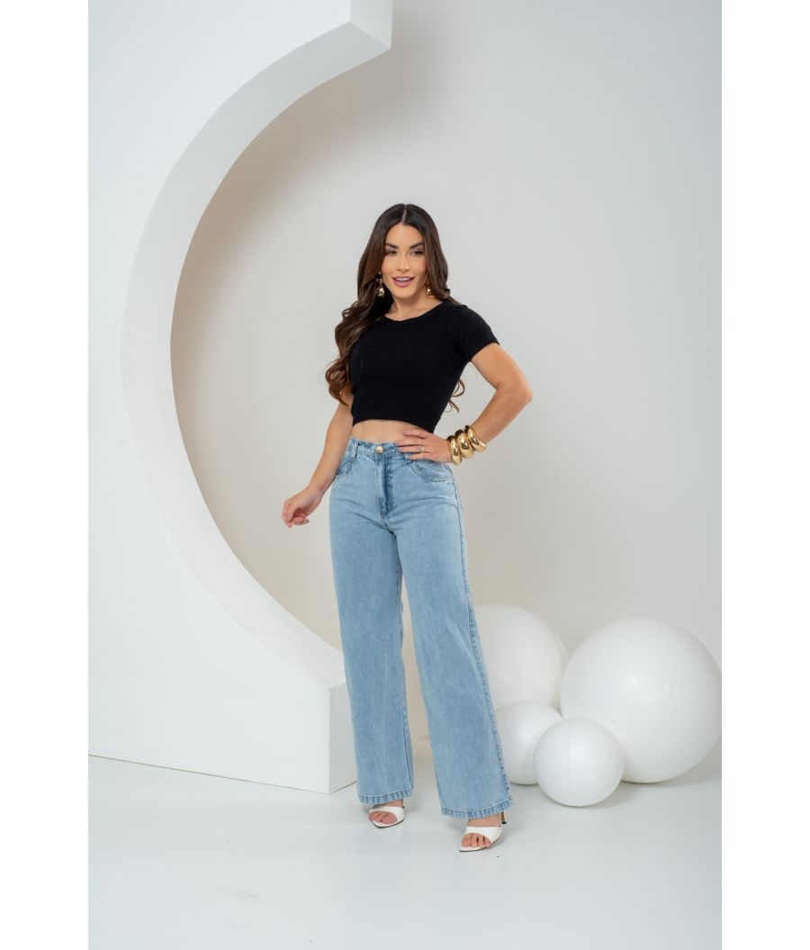 Cal&ccedil;a Jeans Wide Leg Feminina Sem Lycra Clara