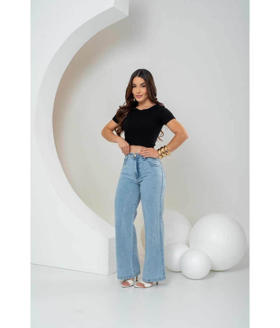 Cal&ccedil;a Jeans Wide Leg Feminina Sem Lycra Clara