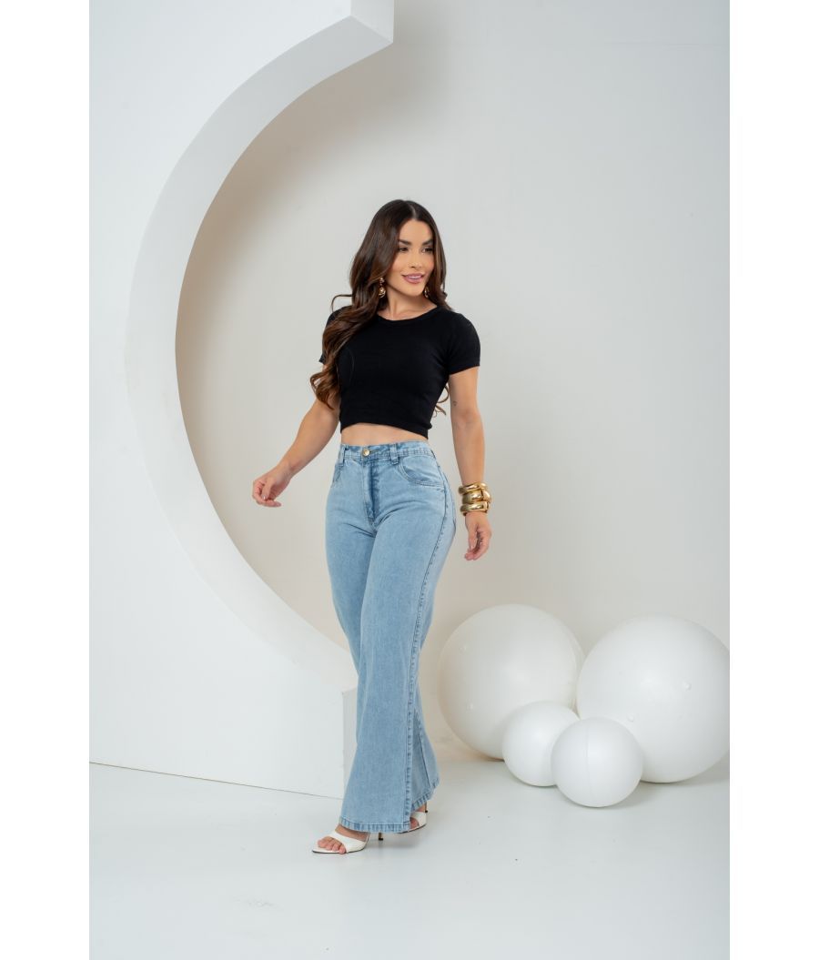 Cal&ccedil;a Jeans Wide Leg Feminina Sem Lycra Clara