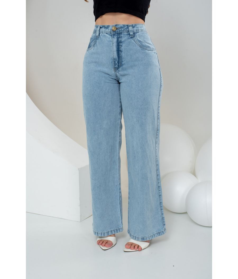 Cal&ccedil;a Jeans Wide Leg Feminina Sem Lycra Clara