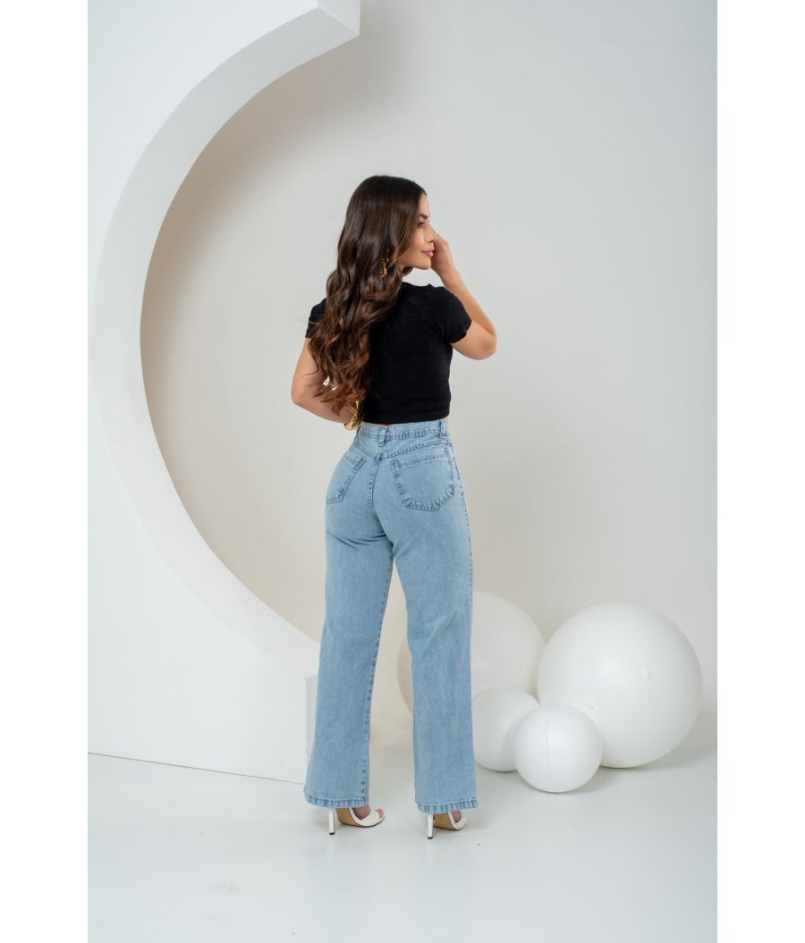 Cal&ccedil;a Jeans Wide Leg Feminina Sem Lycra Clara