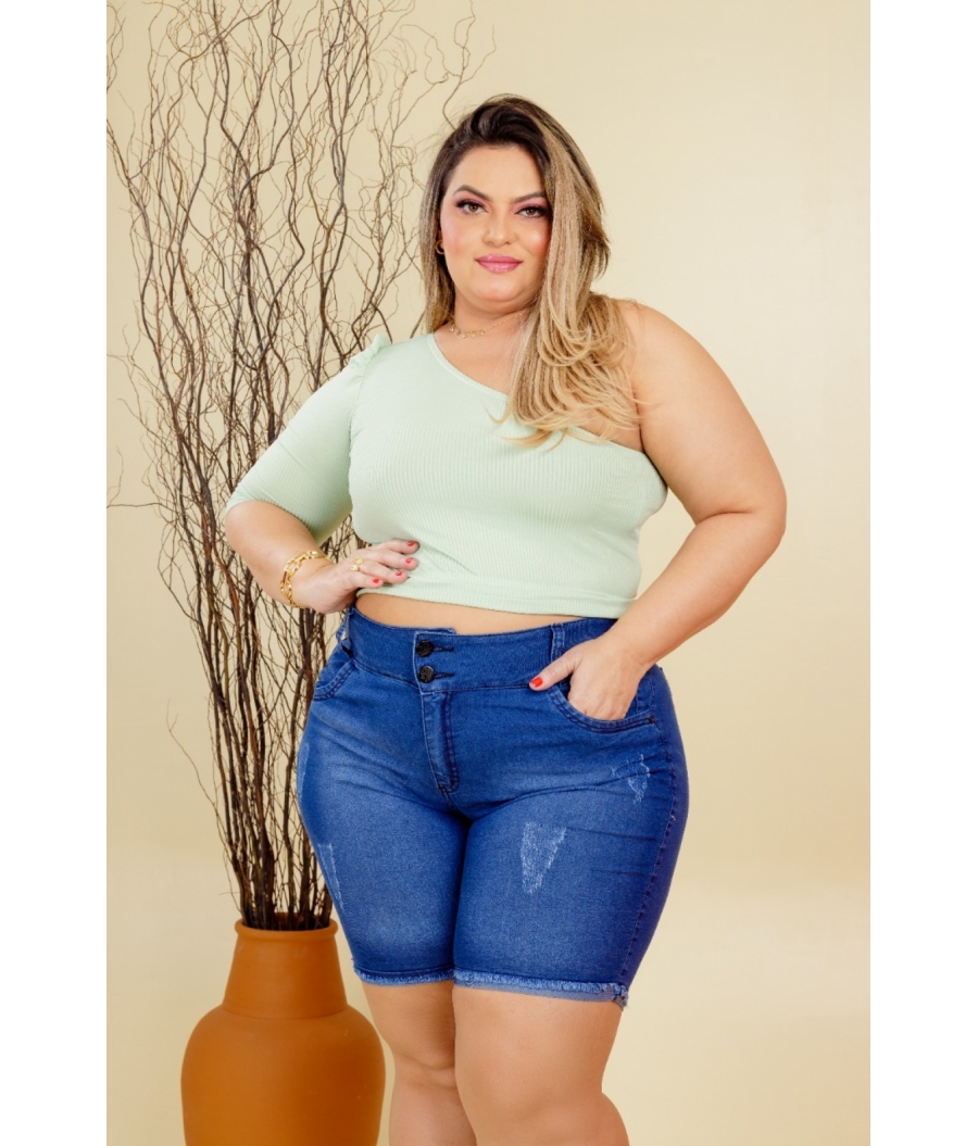 Short Plus Size Feminino Jeans Amarração - 10048654272