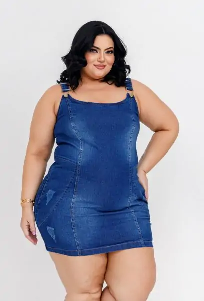 Vestido Jeans Feminino Plus Size Cintura Alta