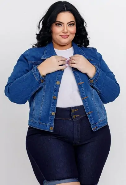 Jaqueta Jeans Plus Size Feminina Com Elastano Claro