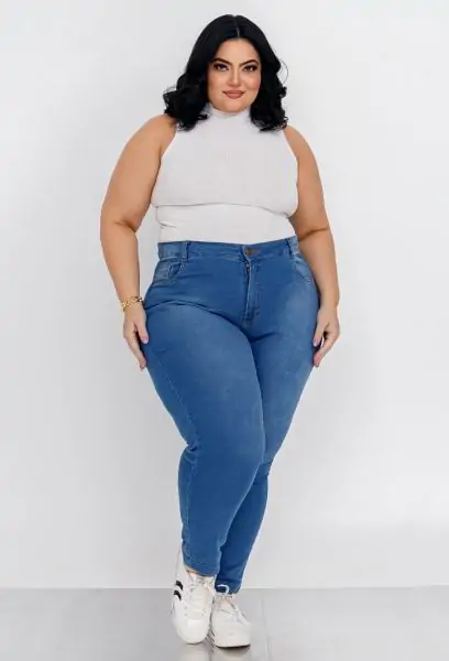 Calça Jeans Feminina Plus Size Skinny Cintura Alta 